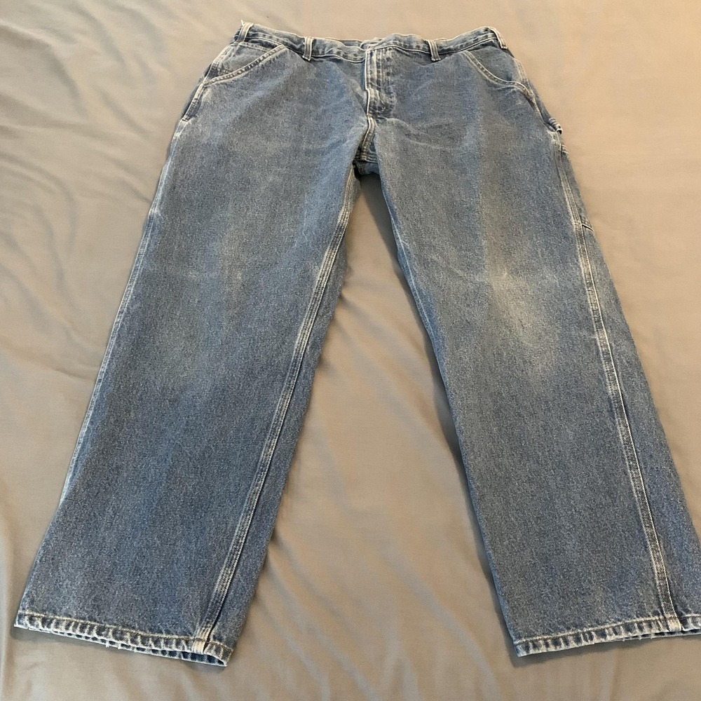 Carhartt Jeans Mens 40x30 Blue Medium Wash Original Dungaree Fit Carpenter Denim